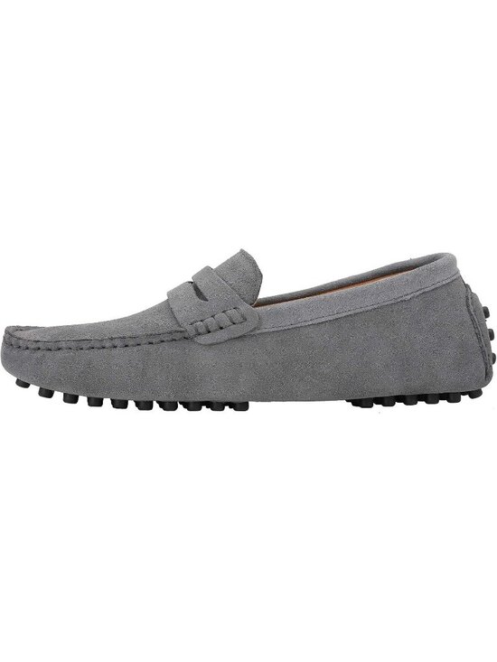 JIONS Men\'s Grey Suede Cow Leather Penny Loafers Moccasins Slip On Casual Shoes
